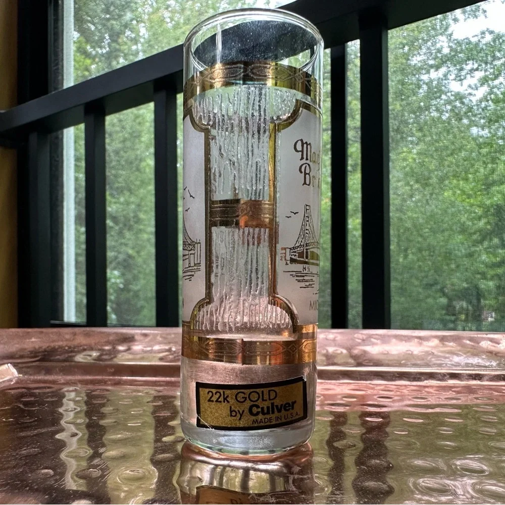 22k Gold Trim Culver Icicles Tall Mackinac Bridge Michigan Souvenir Shot Glass